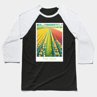 Retro Vintage Dutch Tulip Fields Panorama Baseball T-Shirt